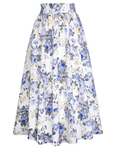 Scarlet Victorian Maxi Skirts for Women Summer Floral Pockets — Blue Rose