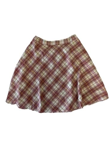 Women's Plaid Elastic Waist Knee Length Skirt — Pink Beige