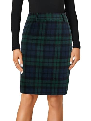 LYANER Women's Elegant Plaid Zippered High Waist Midi Skirt — Green
