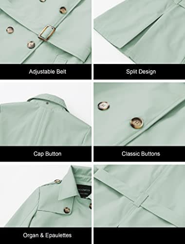 CREATMO Women's Double-Breasted Trench Coat with Hood Outerwear