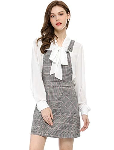 Women's Plaid Overall Dress with Adjustable Straps — Pink-grey