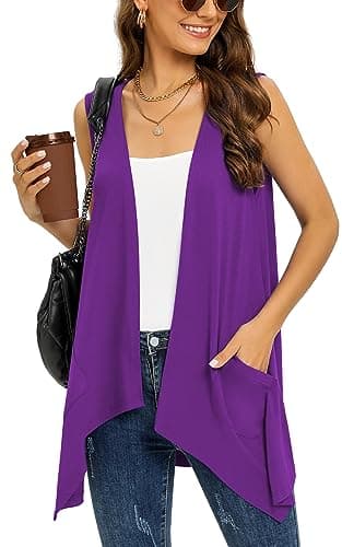 Veryoung Women's Lightweight Floral Long Sleeve Cardigan with Pockets — C05-purple-sleeveless