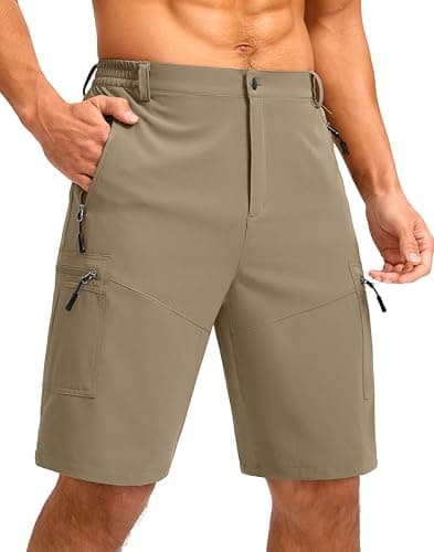 Pudolla Men's Lightweight 11" Cargo Shorts for Summer Travel and Outdoor — Dusty Khaki