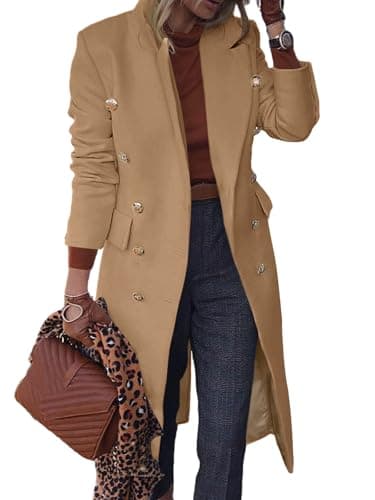 BZB Women's Elegant Wool Blend Pea Coat Jacket — Khaki