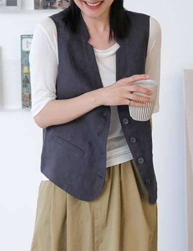 Women's Linen Sleeveless Blazer for Spring and Summer