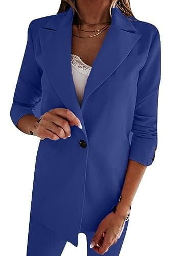 WIWIQS Women's Comfortable Long-Sleeve Open Front Blazer Suit — Slim Navy Blue