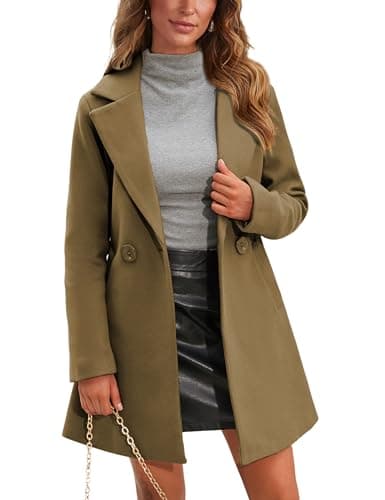 Springrain Women's Wool Pea Coat Notched Collar Midi Trench Coat — Camel