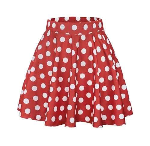 JOELLYUS Plus Size Pleated Mini Skirt for Women — Red Polka Dot