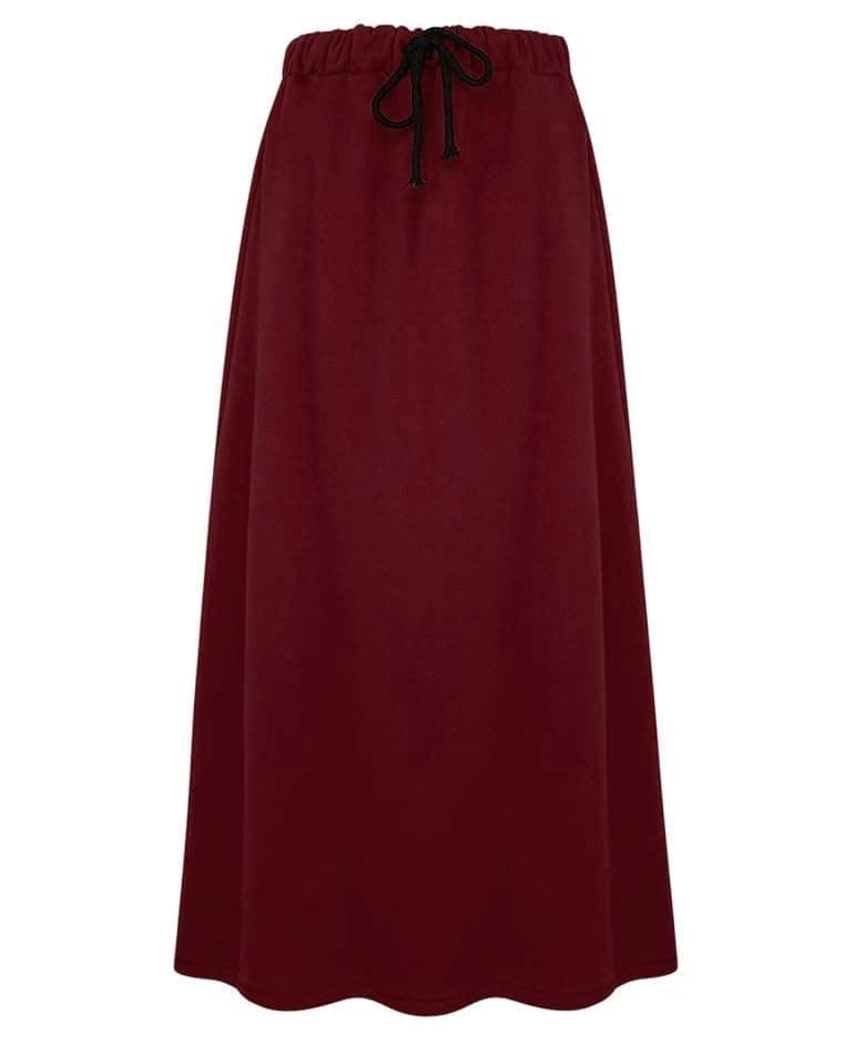 IDEALSANXUN Fleece Lined Long Waisted Warm Winter Skirts for Women with Pockets — Wine/Midi Length