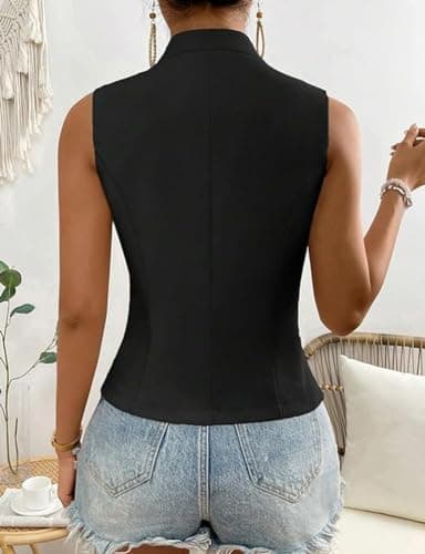 Women's V Neck Sleeveless Blazer Jacket 2024