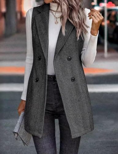 Sleeveless Tweed Blazer Vest for Women: IDEALSANXUN