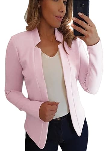 BOFETA Women's Lightweight Long Sleeve Open Front Business Blazer — Sakura Pink