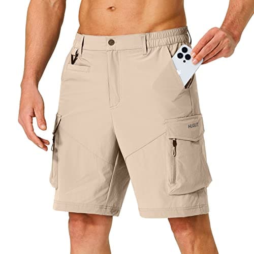 Hugut Men's Quick Dry Hiking Cargo Shorts with Multi Pockets for Travel Golf Camping — Yellow Khaki