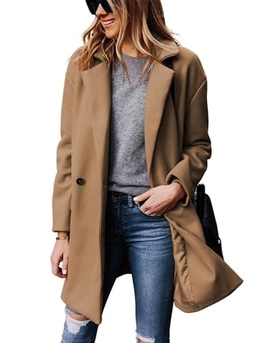 Hooever Women's Notched Lapel Wool Coat Pea Blazer Jacket