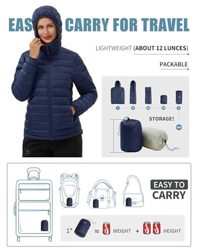 Women's Lightweight Water-Repellent Puffer Jacket with Hood for Pioneer Camp