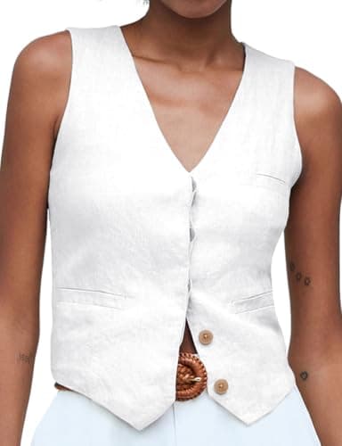IDEALSANXUN Women's Summer Linen V-Neck Button-Down Suit Vest