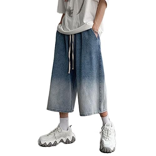 POHADON Y2K Aesthetic Baggy Jeans Shorts Vintage Grunge Streetwear Unisex — Tie Dye Blue