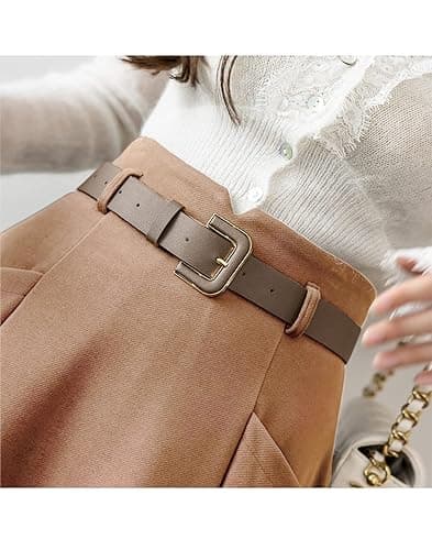 IDEALSANXUN High Waisted Wool Midi Pleated Skirts for Women Winter