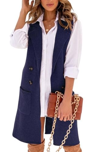 Women's Long Knit Sweater Vest for Fall and Winter — Navy