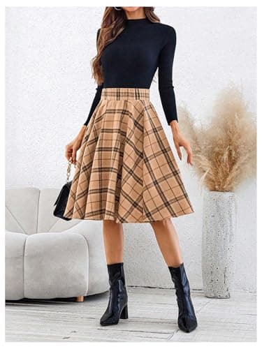 MakeMeChic High-Waisted Plaid Midi Skirt