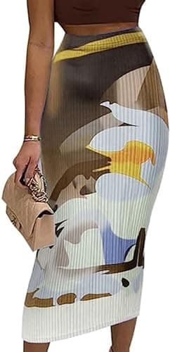Avanova Women's Floral Print Pencil Midi High-Waisted Skirt — Yellow