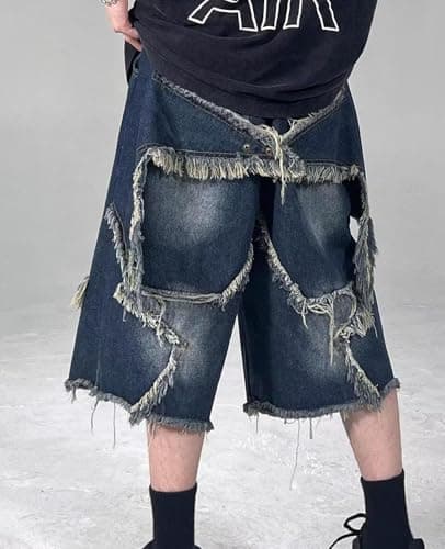 Lafaguw Gothic Star Patchwork High-Waisted Jeans Shorts