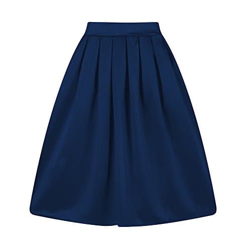 Taydey Vintage Pleated A-Line Skirts for Women — Z-navy Blue