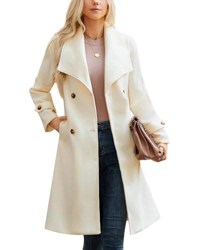 GRACE KARIN Women's Wool Double Breasted Winter Coat with Pockets — Ivory
