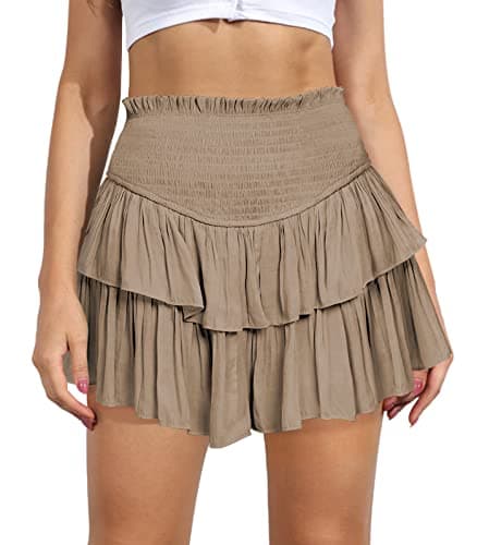 High Waist Ruffle Mini Skirt Women's Fashion — Apricot