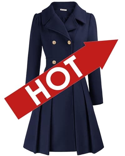 GRACE KARIN Women's Trench Coat Notch Lapel Double Breasted Pea Coat Jacket — Dark Blue