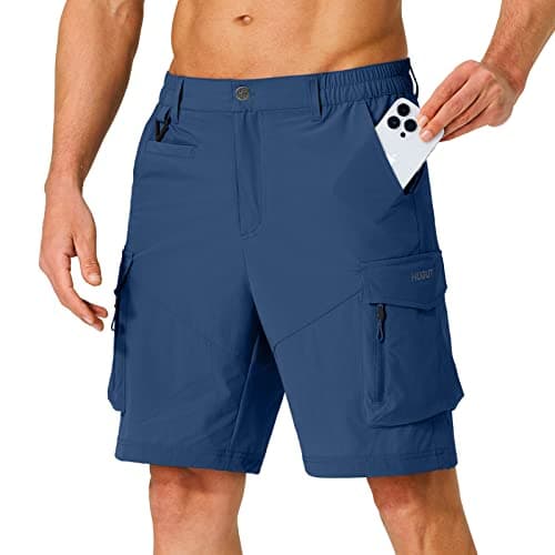 Hugut Men's Quick Dry Hiking Cargo Shorts with Multi Pockets for Travel Golf Camping — Blue