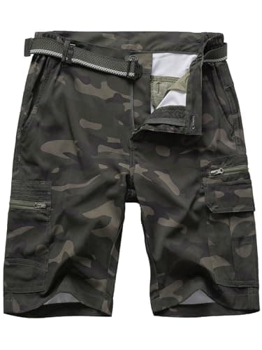 Jessie Kidden Men's Lightweight Quick Dry Water Resistant Fishing Hiking Shorts — Green Camo