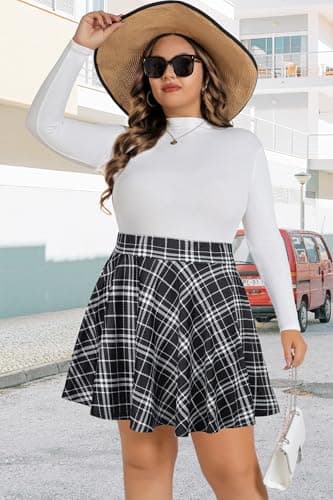 JOELLYUS Plus Size High Waisted Casual Pleated Mini Skirt