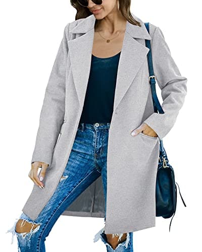 Fazortev Women's Warm Long Sleeve Wool Blend Pea Coat — Light Grey