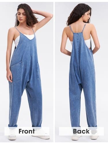 EXLURA Women's Casual Summer Denim Jumpsuits with Pockets Beach Romper