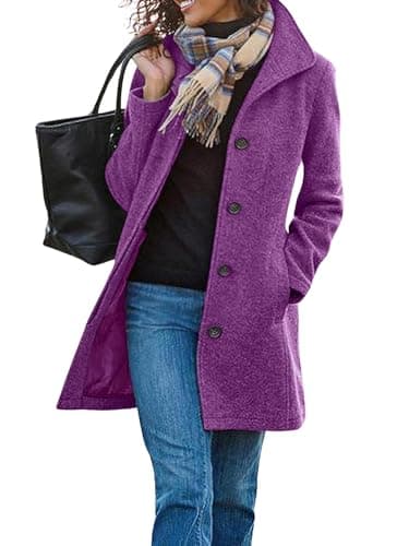 Women's Winter Wool Blend Pea Coat Casual Trench Coat — Purple