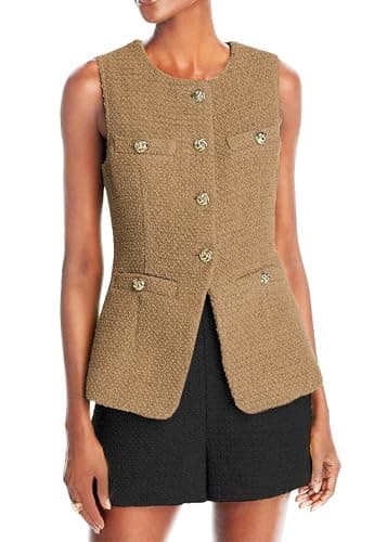 Mina Self Women's 2025 Summer Lightweight Y2K Tweed Vest Top Casual — Khaki