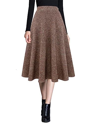Ylingjun Warm Wool Midi Skirts for Winter Fall — Dark Khaki