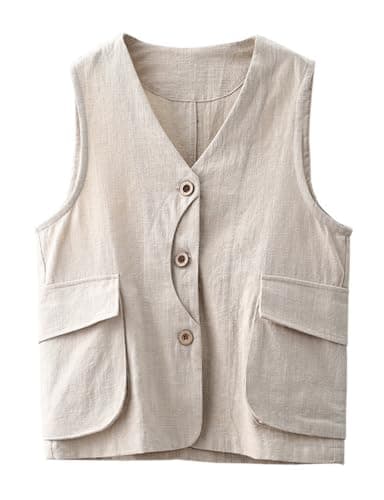 IDEALSANXUN Women's Linen Sleeveless Vest Blazer Jackets