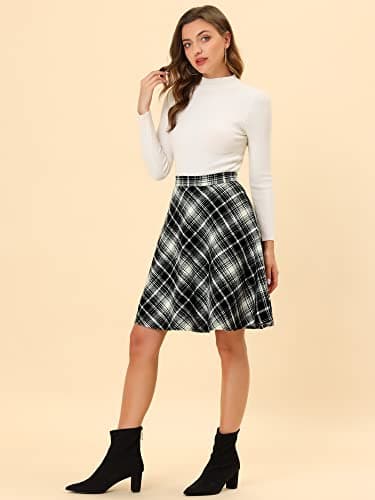 Allegra K Women's Vintage Tartan Plaid A-Line Skirt
