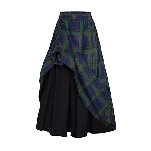 Scarlet Plaid Skirt for Women with High Waist and Pockets — Blue Plaid
