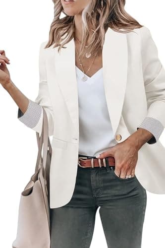 Women's Open Front Blazer Jackets with Pockets — #1 White