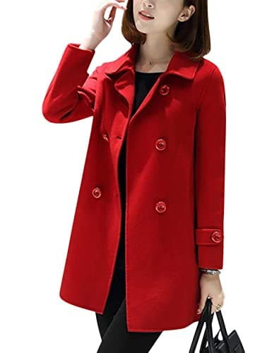 Tanming Women's Winter Black Wool Double Breasted Peacoat — Red