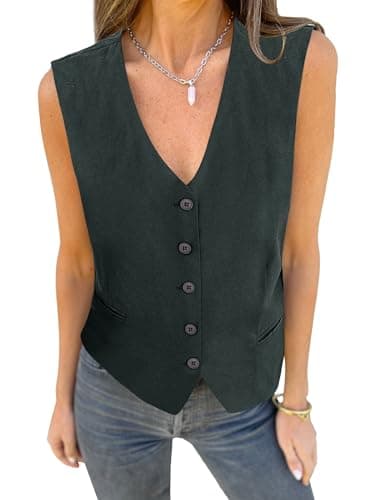 Luvamia Women's Linen Blazer Vest - Fashion Casual Top — Dark Grey