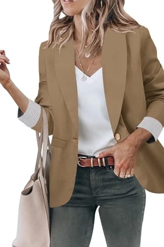 Women's Open Front Blazer Jackets with Pockets — #1 Khaki