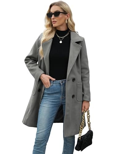 Bankeng Women Winter Mid-Long Wool Blend Notch Lapel Coat — Grey