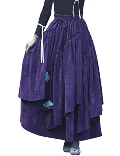 IDEALSANXUN Womens High Waist Flared Corduroy Pleated Long Skirts — Purple