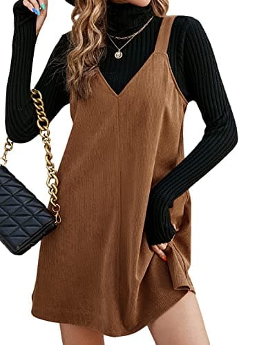 MakeMeChic Women's Casual V-Neck Short Pinafore Dress