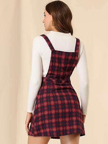 Women's Christmas Plaid Tartan Pinafore Dress