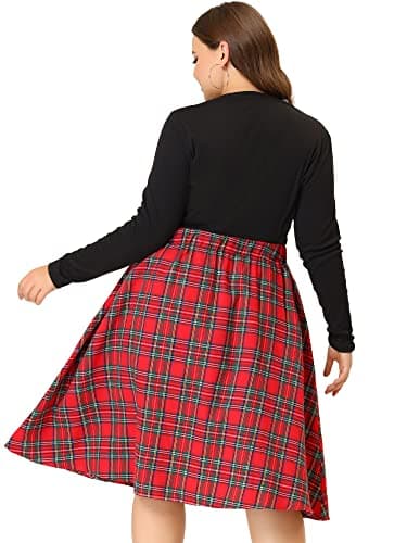 Agnes Orinda Plus Size 2024 A-line Plaid Flare Midi Skirt